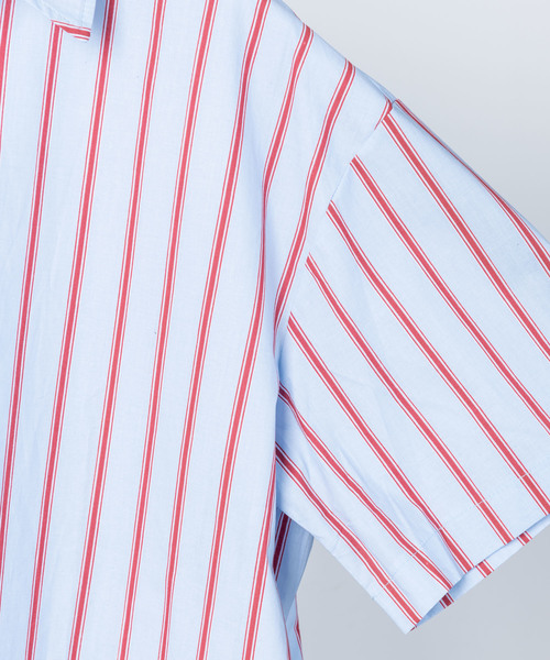 YARD PLUS（ヤードプリュス）の「YARD PLUS ストライプドローBIGシャツ（シャツ/ブラウス・メンズ・ホワイト/ブルー・LARGE/MEDIUM）」の8枚目の写真