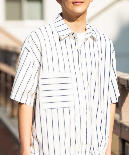 YARD PLUS（ヤードプリュス）の「YARD PLUS ストライプドローBIGシャツ（シャツ/ブラウス・メンズ・ホワイト/ブルー・LARGE/MEDIUM）」の18枚目の写真