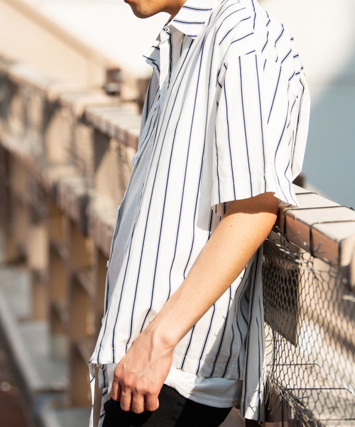 YARD PLUS（ヤードプリュス）の「YARD PLUS ストライプドローBIGシャツ（シャツ/ブラウス・メンズ・ホワイト/ブルー・LARGE/MEDIUM）」の16枚目の写真