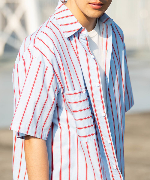 YARD PLUS（ヤードプリュス）の「YARD PLUS ストライプドローBIGシャツ（シャツ/ブラウス・メンズ・ホワイト/ブルー・LARGE/MEDIUM）」の14枚目の写真