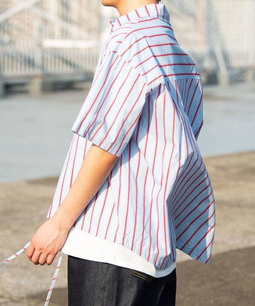 YARD PLUS（ヤードプリュス）の「YARD PLUS ストライプドローBIGシャツ（シャツ/ブラウス・メンズ・ホワイト/ブルー・LARGE/MEDIUM）」の13枚目の写真