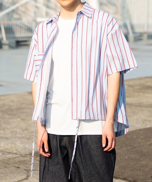 YARD PLUS（ヤードプリュス）の「YARD PLUS ストライプドローBIGシャツ（シャツ/ブラウス・メンズ・ホワイト/ブルー・LARGE/MEDIUM）」の12枚目の写真