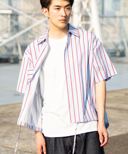 YARD PLUS（ヤードプリュス）の「YARD PLUS ストライプドローBIGシャツ（シャツ/ブラウス・メンズ・ホワイト/ブルー・LARGE/MEDIUM）」の11枚目の写真