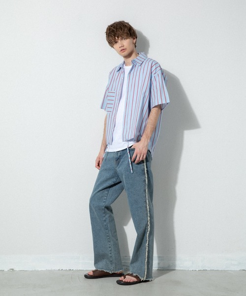 YARD PLUS（ヤードプリュス）の「YARD PLUS ストライプドローBIGシャツ（シャツ/ブラウス・メンズ・ホワイト/ブルー・LARGE/MEDIUM）」の22枚目の写真