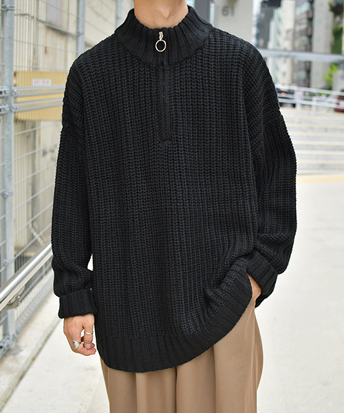 kutir(クティール)の「ハーフジップビッグニット(ニット/セーター・メンズ・ブラック/ベージュ/アイボリー・MEDIUM/LARGE/X-LARGE)」の3枚目の写真