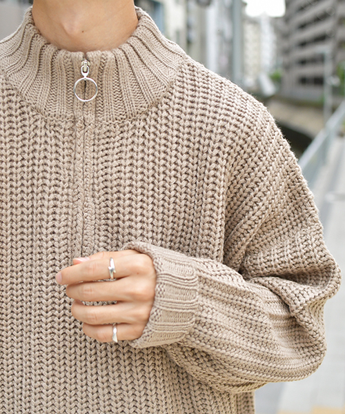 kutir(クティール)の「ハーフジップビッグニット(ニット/セーター・メンズ・ブラック/ベージュ/アイボリー・MEDIUM/LARGE/X-LARGE)」の14枚目の写真