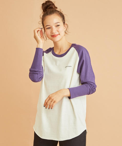 BEAUTY&YOUTH UNITED ARROWS(ビューティーアンドユースユナイテッドアローズ)の「【別注】<Americana(アメリカーナ)>ベースボールTシャツΨ:◆(Tシャツ/カットソー・レディース・オリーブ/ダークグレー/パープル・FREE)」の3枚目の写真