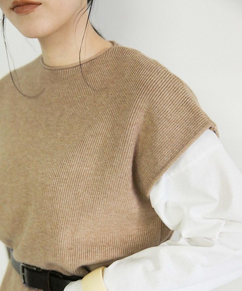 select MOCA（セレクトモカ）の「リブロングノースリーブニットワンピース/クルーネックサイドスリットニットワンピース（ワンピース・レディース・ブラック/ベージュ/ライトベージュ・FREE）」の8枚目の写真