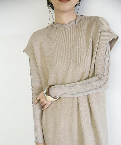 select MOCA（セレクトモカ）の「リブロングノースリーブニットワンピース/クルーネックサイドスリットニットワンピース（ワンピース・レディース・ブラック/ベージュ/ライトベージュ・FREE）」の16枚目の写真