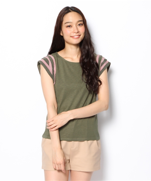 Kastane（カスタネ）の「【Kastane】断ち切りライン袖T（Tシャツ/カットソー・レディース・カーキ/ネイビー/オフホワイト・FREE）」の9枚目の写真