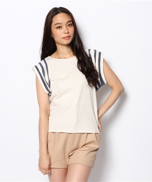 Kastane（カスタネ）の「【Kastane】断ち切りライン袖T（Tシャツ/カットソー・レディース・カーキ/ネイビー/オフホワイト・FREE）」の10枚目の写真