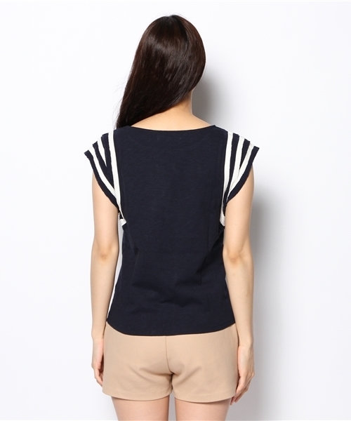 Kastane（カスタネ）の「【Kastane】断ち切りライン袖T（Tシャツ/カットソー・レディース・カーキ/ネイビー/オフホワイト・FREE）」の5枚目の写真