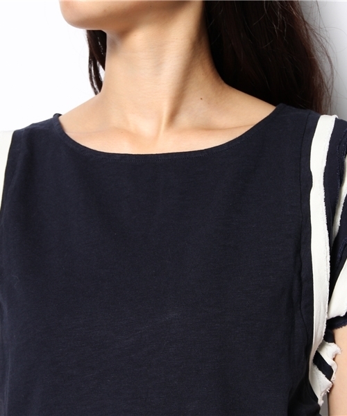 Kastane（カスタネ）の「【Kastane】断ち切りライン袖T（Tシャツ/カットソー・レディース・カーキ/ネイビー/オフホワイト・FREE）」の6枚目の写真