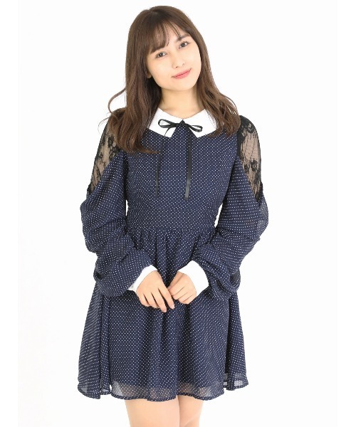 Ank Rouge アンクルージュ の 肩レースあきドットワンピース ワンピース Wear