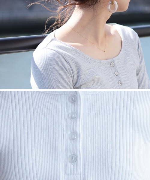 reca(レカ)の「ヘンリーネック リブカットソー(Tシャツ/カットソー・レディース・ブラック/オフホワイト/杢グレー・M/L)」の7枚目の写真