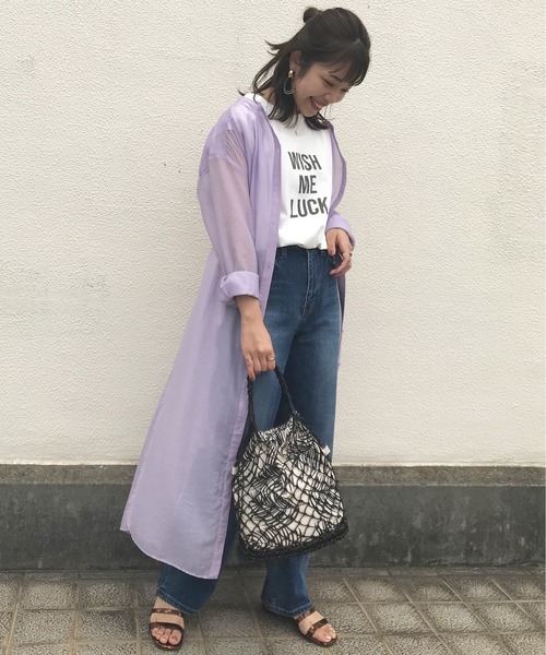 Cheek（チーク）の「シアーシャツワンピース（シャツワンピース・レディース・ラベンダー/アイボリー/オレンジ・MEDIUM）」の2枚目の写真