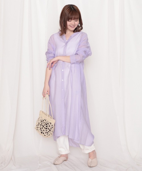 Cheek（チーク）の「シアーシャツワンピース（シャツワンピース・レディース・ラベンダー/アイボリー/オレンジ・MEDIUM）」の19枚目の写真