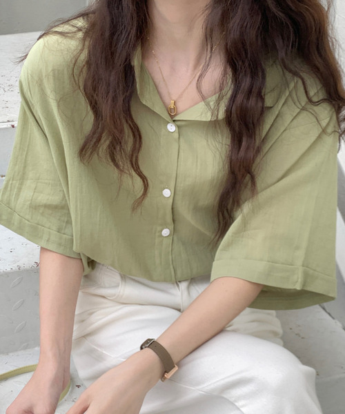 emi+（エミプラス）の「5分袖ルーズシャツ（シャツ/ブラウス・レディース・ライトブラウン/オレンジ/ブルー/ホワイト/ライトグリーン/ピンク/イエロー/ブラック/ベージュ・FREE）」の21枚目の写真