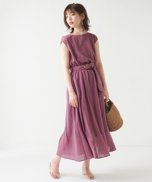 natural couture（ナチュラルクチュール）の「【WEB限定カラー有り】変形べっ甲ベルト涼しげワンピース（ワンピース・レディース・ブラック/パープル/ブルー/その他/チェック/ブラウン/グリーン/その他1・FREE）」の6枚目の写真