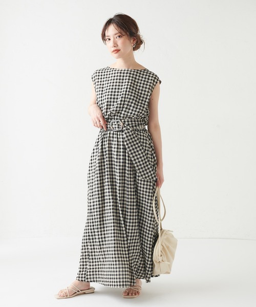 natural couture（ナチュラルクチュール）の「【WEB限定カラー有り】変形べっ甲ベルト涼しげワンピース（ワンピース・レディース・ブラック/パープル/ブルー/その他/チェック/ブラウン/グリーン/その他1・FREE）」の18枚目の写真