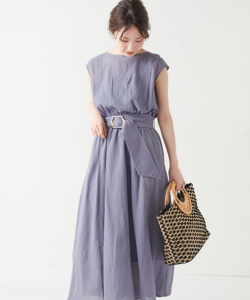 natural couture（ナチュラルクチュール）の「【WEB限定カラー有り】変形べっ甲ベルト涼しげワンピース（ワンピース・レディース・ブラック/パープル/ブルー/その他/チェック/ブラウン/グリーン/その他1・FREE）」の12枚目の写真