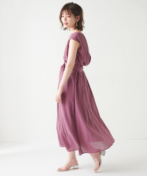 natural couture（ナチュラルクチュール）の「【WEB限定カラー有り】変形べっ甲ベルト涼しげワンピース（ワンピース・レディース・ブラック/パープル/ブルー/その他/チェック/ブラウン/グリーン/その他1・FREE）」の9枚目の写真