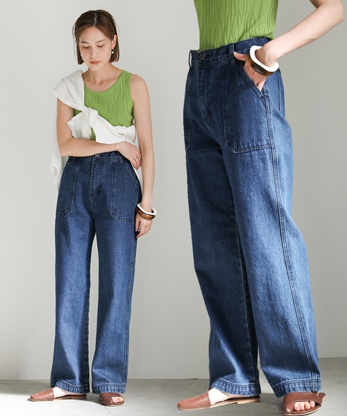 select MOCA(セレクトモカ)の「ベイカーニュアンスデニム(デニムパンツ・レディース・ブラック/インディゴブルー/アイボリー・SMALL/MEDIUM)」の3枚目の写真