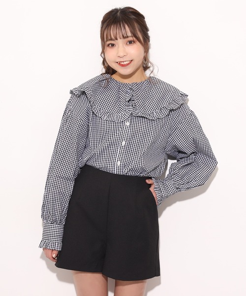 one after another NICE CLAUP(ワンアフターアナザーナイスクラップ)の「ビックカラーフリル衿ブラウス(シャツ/ブラウス・レディース・オフホワイト/ベージュ/チェック・FREE)」の7枚目の写真