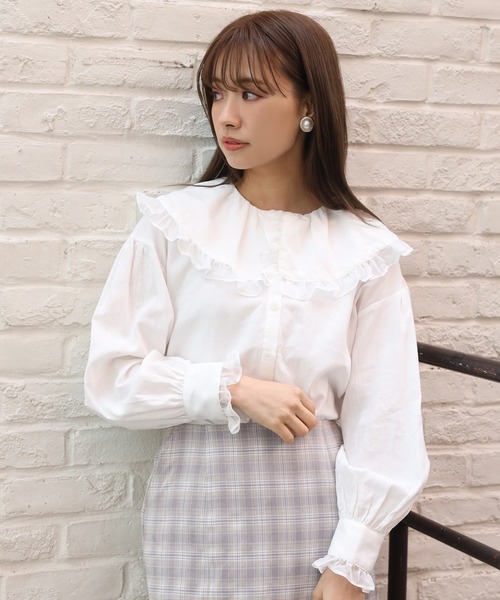 one after another NICE CLAUP(ワンアフターアナザーナイスクラップ)の「ビックカラーフリル衿ブラウス(シャツ/ブラウス・レディース・オフホワイト/ベージュ/チェック・FREE)」の17枚目の写真