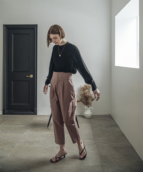 ACCL（エーシーシーエル）の「ビッグボタンハイウエストパンツ（その他パンツ・レディース・ベージュ/マスタード/ダークパープル・MEDIUM/SMALL）」の8枚目の写真