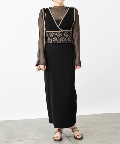 COLONY 2139(コロニートゥーワンスリーナイン)の「麻タッチダマスク柄ニットビスチェ(セットアップ可)(ニット/セーター・レディース・ベージュ/ブラック・FREE)」の7枚目の写真