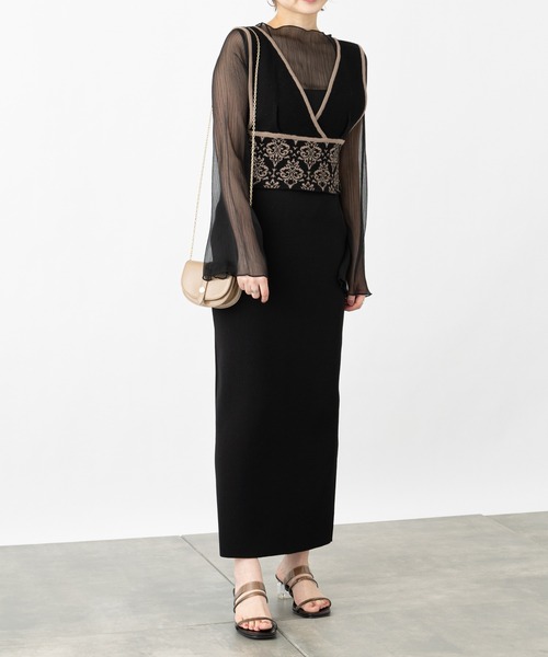 COLONY 2139(コロニートゥーワンスリーナイン)の「麻タッチダマスク柄ニットビスチェ(セットアップ可)(ニット/セーター・レディース・ベージュ/ブラック・FREE)」の8枚目の写真