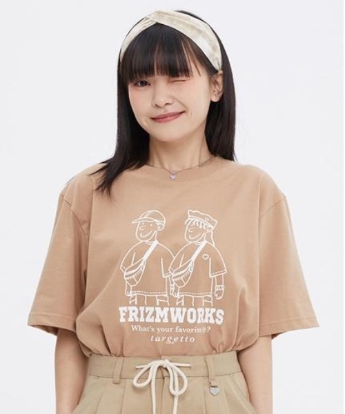 TARGETTO（ターゲット）の「『TARGETTO/ターゲット』X『FRIZMWORKS/フリズムワークス』カップル グラフィック 半袖Tシャツ（Tシャツ/カットソー・レディース・ホワイト/ブラック/ベージュ・M）」の3枚目の写真