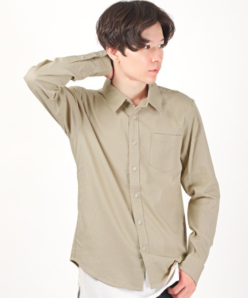 LUXSTYLE(ラグスタイル)の「パナマ織りレギュラーカラーシャツ(シャツ/ブラウス・メンズ・ネイビー/ベージュ/チェック/ホワイト/ストライプ・M/L/XL)」の1枚目の写真