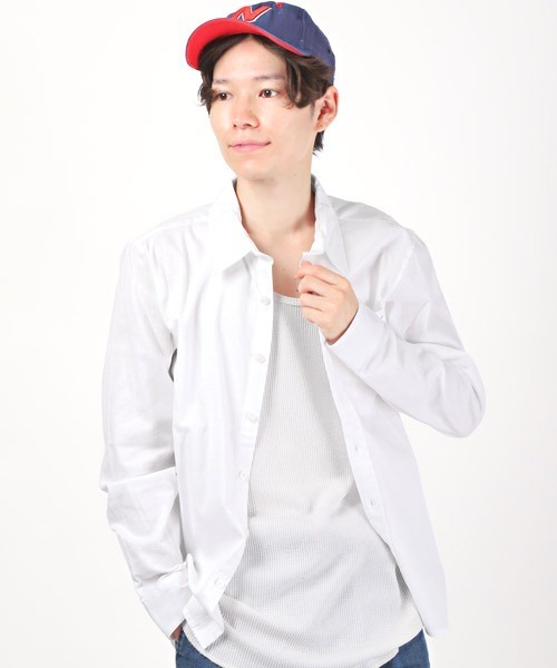 LUXSTYLE(ラグスタイル)の「パナマ織りレギュラーカラーシャツ(シャツ/ブラウス・メンズ・ネイビー/ベージュ/チェック/ホワイト/ストライプ・M/L/XL)」の2枚目の写真