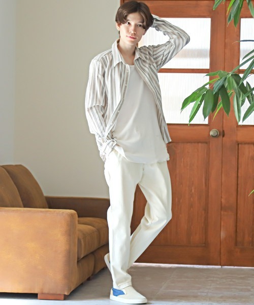 LUXSTYLE(ラグスタイル)の「パナマ織りレギュラーカラーシャツ(シャツ/ブラウス・メンズ・ネイビー/ベージュ/チェック/ホワイト/ストライプ・M/L/XL)」の21枚目の写真
