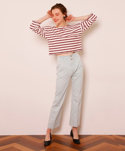 Seemi. byNICECLAUP（ シーミーバイナイスクラップ）の「Seemi.ボーダーメローTee（Tシャツ/カットソー・レディース・ネイビー/ピンク/レッド・FREE）」の5枚目の写真