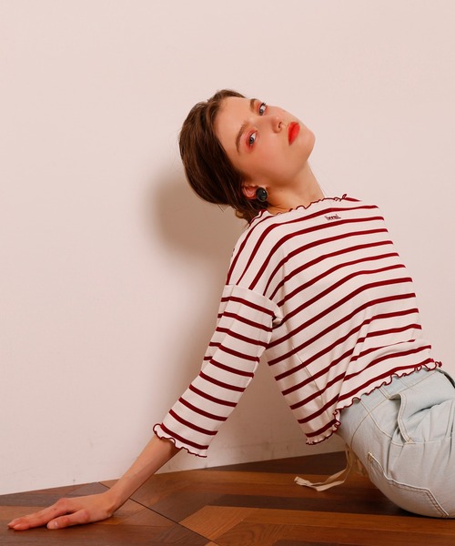 Seemi. byNICECLAUP（ シーミーバイナイスクラップ）の「Seemi.ボーダーメローTee（Tシャツ/カットソー・レディース・ネイビー/ピンク/レッド・FREE）」の8枚目の写真