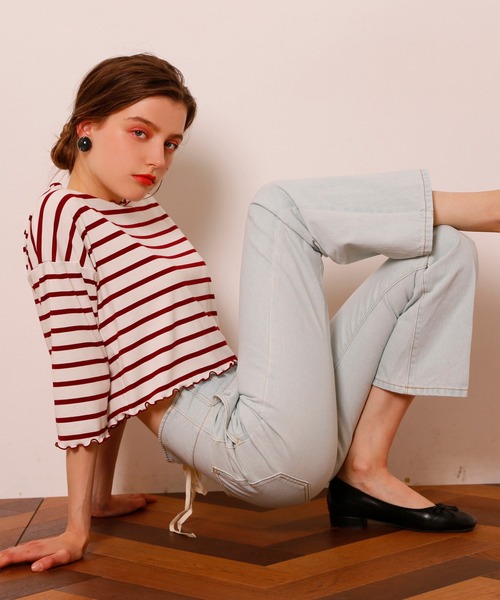 Seemi. byNICECLAUP（ シーミーバイナイスクラップ）の「Seemi.ボーダーメローTee（Tシャツ/カットソー・レディース・ネイビー/ピンク/レッド・FREE）」の10枚目の写真