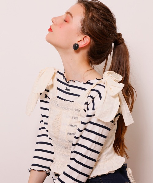 Seemi. byNICECLAUP（ シーミーバイナイスクラップ）の「Seemi.ボーダーメローTee（Tシャツ/カットソー・レディース・ネイビー/ピンク/レッド・FREE）」の12枚目の写真