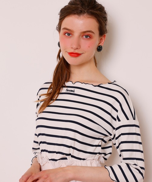 Seemi. byNICECLAUP（ シーミーバイナイスクラップ）の「Seemi.ボーダーメローTee（Tシャツ/カットソー・レディース・ネイビー/ピンク/レッド・FREE）」の16枚目の写真