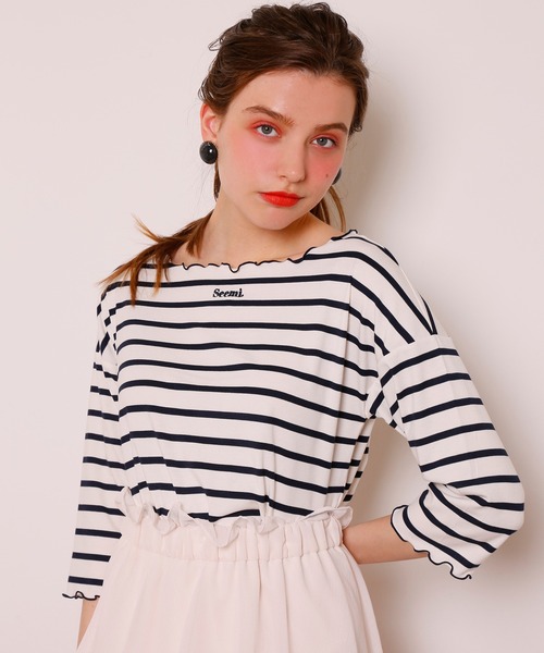 Seemi. byNICECLAUP（ シーミーバイナイスクラップ）の「Seemi.ボーダーメローTee（Tシャツ/カットソー・レディース・ネイビー/ピンク/レッド・FREE）」の17枚目の写真