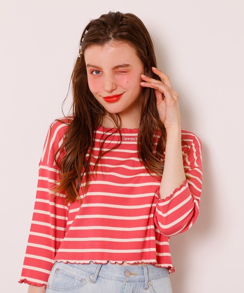 Seemi. byNICECLAUP（ シーミーバイナイスクラップ）の「Seemi.ボーダーメローTee（Tシャツ/カットソー・レディース・ネイビー/ピンク/レッド・FREE）」の21枚目の写真