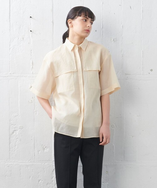 オーガンジーコットン　シャツブラウス