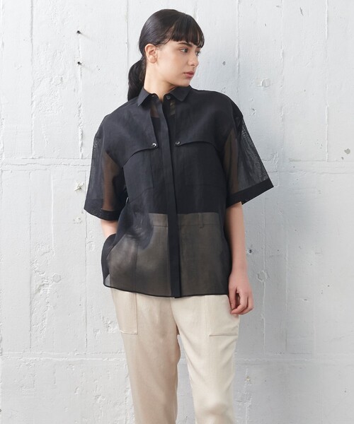 オーガンジーコットン　シャツブラウス