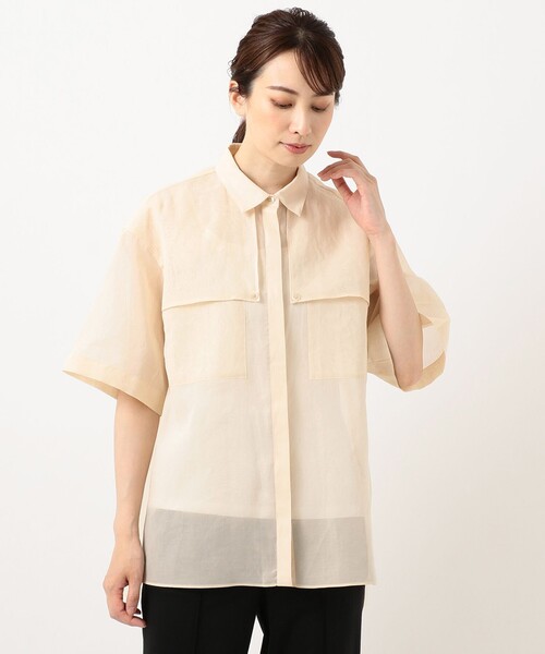 オーガンジーコットン　シャツブラウス