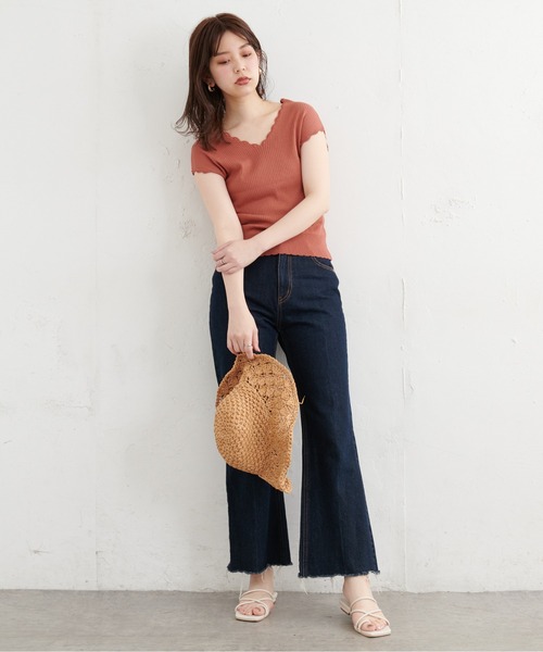 natural couture(ナチュラルクチュール)の「かぎ針風ちびスカラップフレンチリブニット(ニット/セーター・レディース・ブラック/ブラウン/オフホワイト/オレンジ/レンガ・FREE)」の19枚目の写真