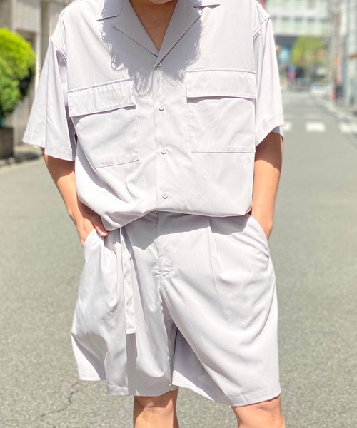 KGFR(カガフリ)の「直営店・WEB限定 KGFR(カガフリ)イージーショーツセットアップ/オープンカラー半袖シャツ/ワイドイージーショーツ(セットアップ・メンズ・ライトグリーン/ベージュ/ブラック/ライトグレー・M/L/S)」の5枚目の写真