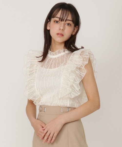 REDYAZEL（レディアゼル）の「ドットチュールフリルブラウス（シャツ/ブラウス・レディース・オフホワイト/イエロー/ブラック/パープル・FREE）」の10枚目の写真