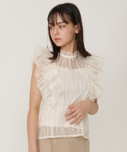 REDYAZEL（レディアゼル）の「ドットチュールフリルブラウス（シャツ/ブラウス・レディース・オフホワイト/イエロー/ブラック/パープル・FREE）」の14枚目の写真